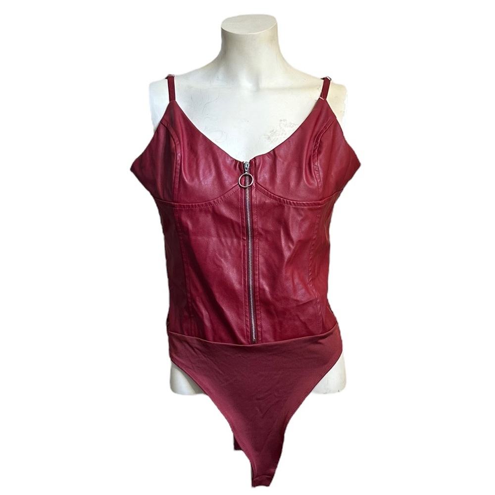 Guess Pleather Red Bodysuit, Size XL